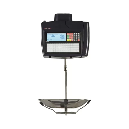 Báscula colgante comercial XS 500 con plato hondo y teclado de accesos directos para supermercado