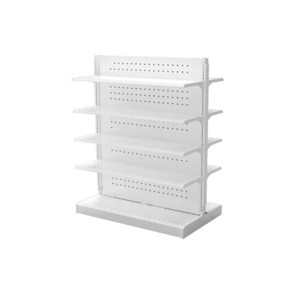 Góndola central de pasillo metálica en color blanco para supermercado